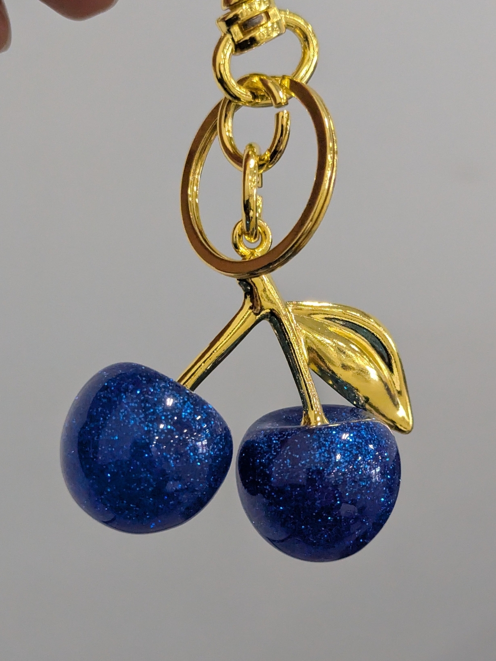 Blue Glitter Cherry Charm Keychain NWOT (Small)